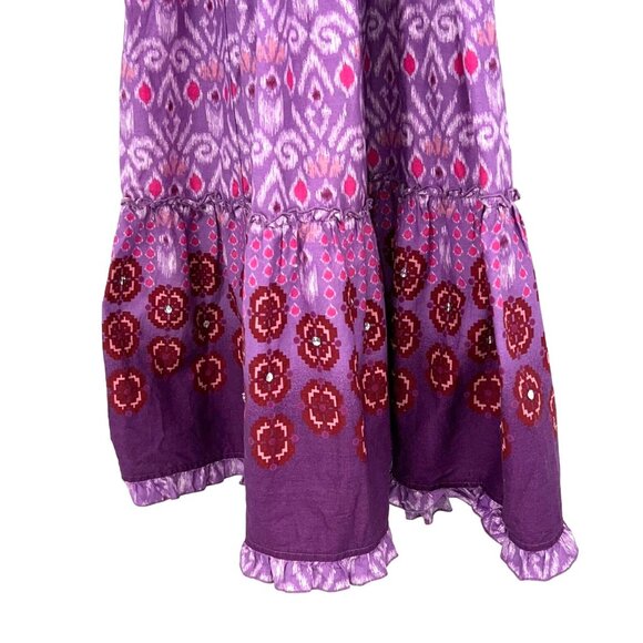 Mudd Smocked Boho Tiered Maxi Sundress Ikat Floral Ruffle Trim Lavender Pink - Picture 3 of 8